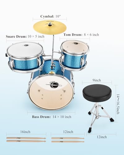 3-Piece 14 inch Junior Drum Set with Bass Tom Snare Drum M73938