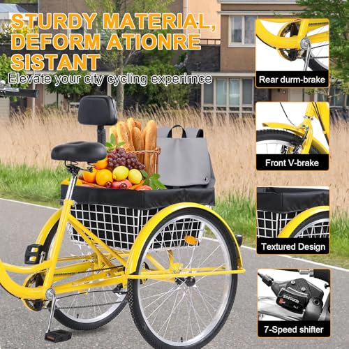24/26-Inch 3 Wheel Cruiser Bike with Large Basket & Adjustable Seat C2317