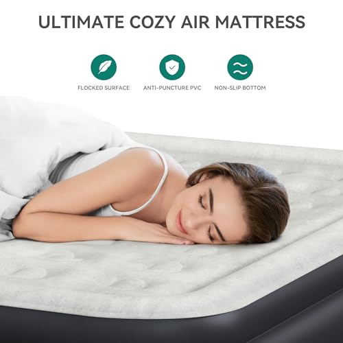 Queen Size Air Mattress with Headboard and Built-in Pump I482351