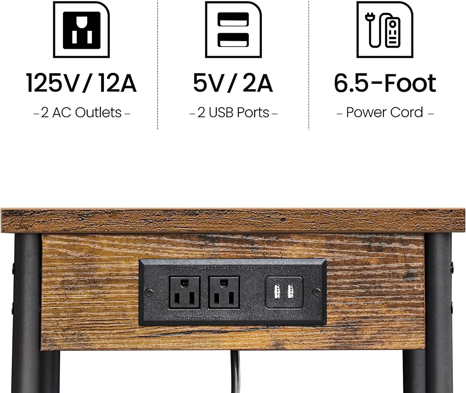 3-Tier End Table with Charging Station and USB Ports G4072