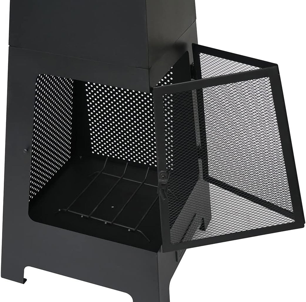 Black Steel Chiminea Fireplace with Poker H613628