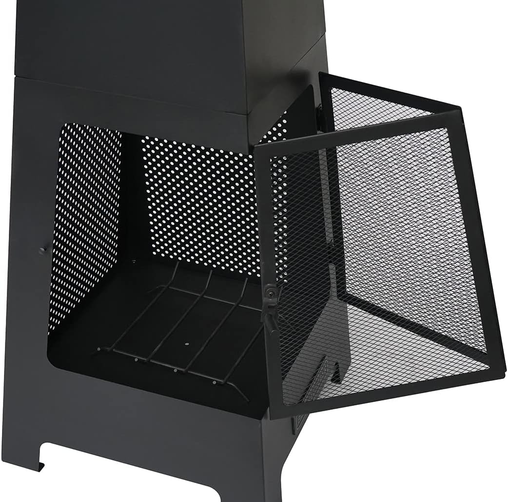 Black Steel Chiminea Fireplace with Poker H613628