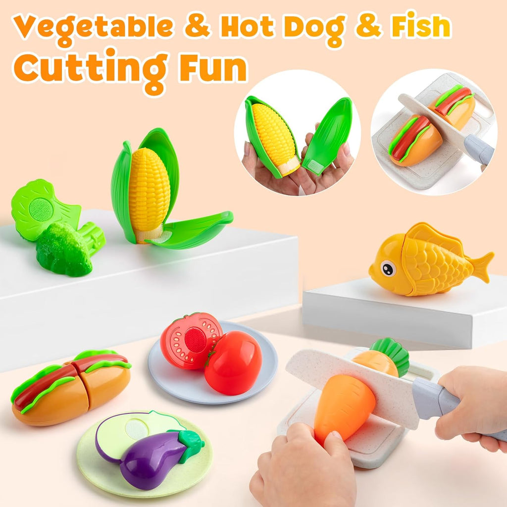 44PCS Kids Kitchen Playset Cookware Toys with Play Pots and Pans, Gas Stove with Sound & Light, Cooking Utensils G6191