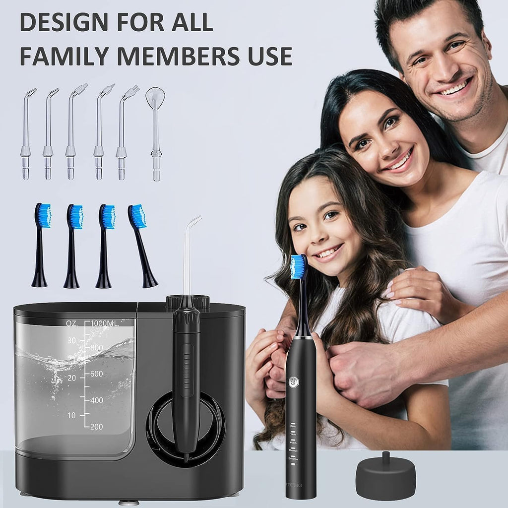 1000ML Detachable Water Tank Electric Water Flosser Toothbrush Combo with 7 Jet Tips & 4 Brush Heads Z5078