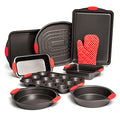 Black Non-Stick Carbon Steel Baking Sheet Set with Silicone Handles C54624