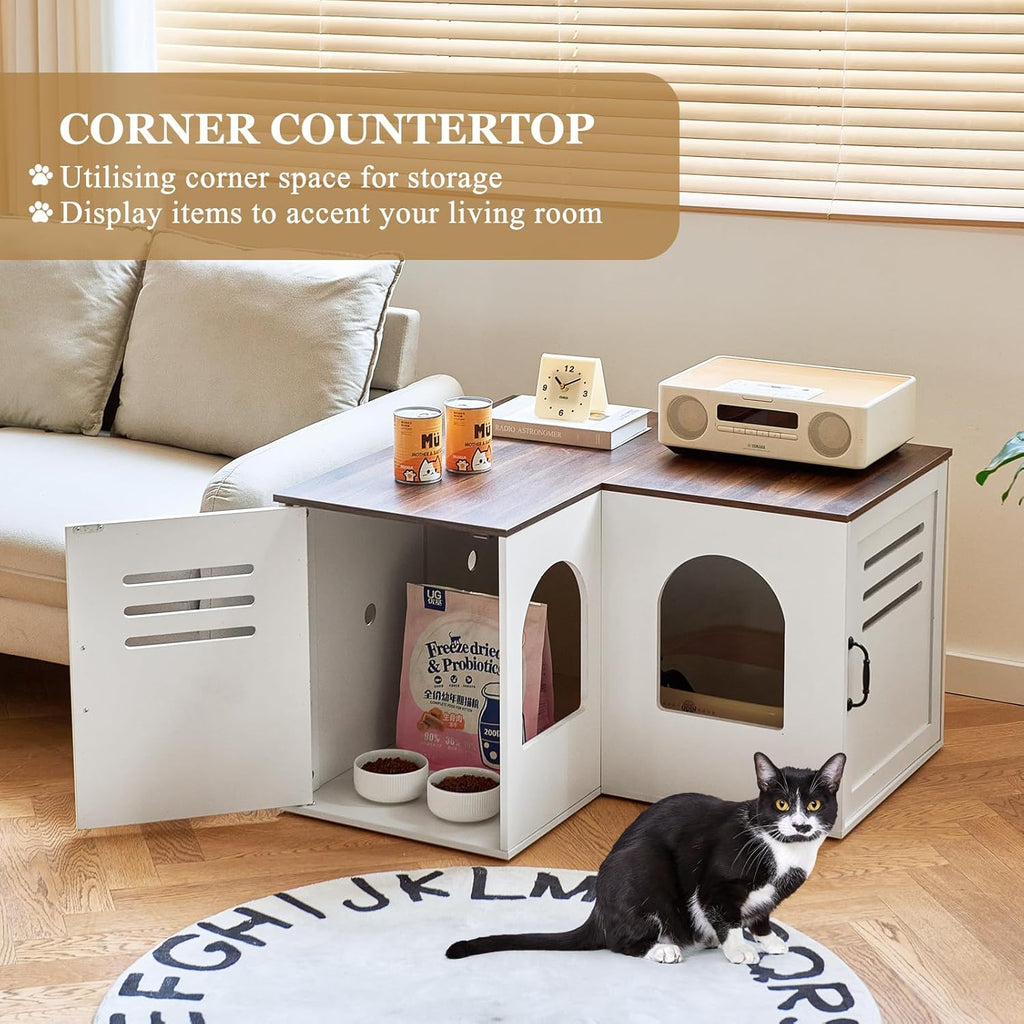 White Corner Litter Box Enclosure Cabinet, 31.5 x 17.7 x 19.7 in P60402