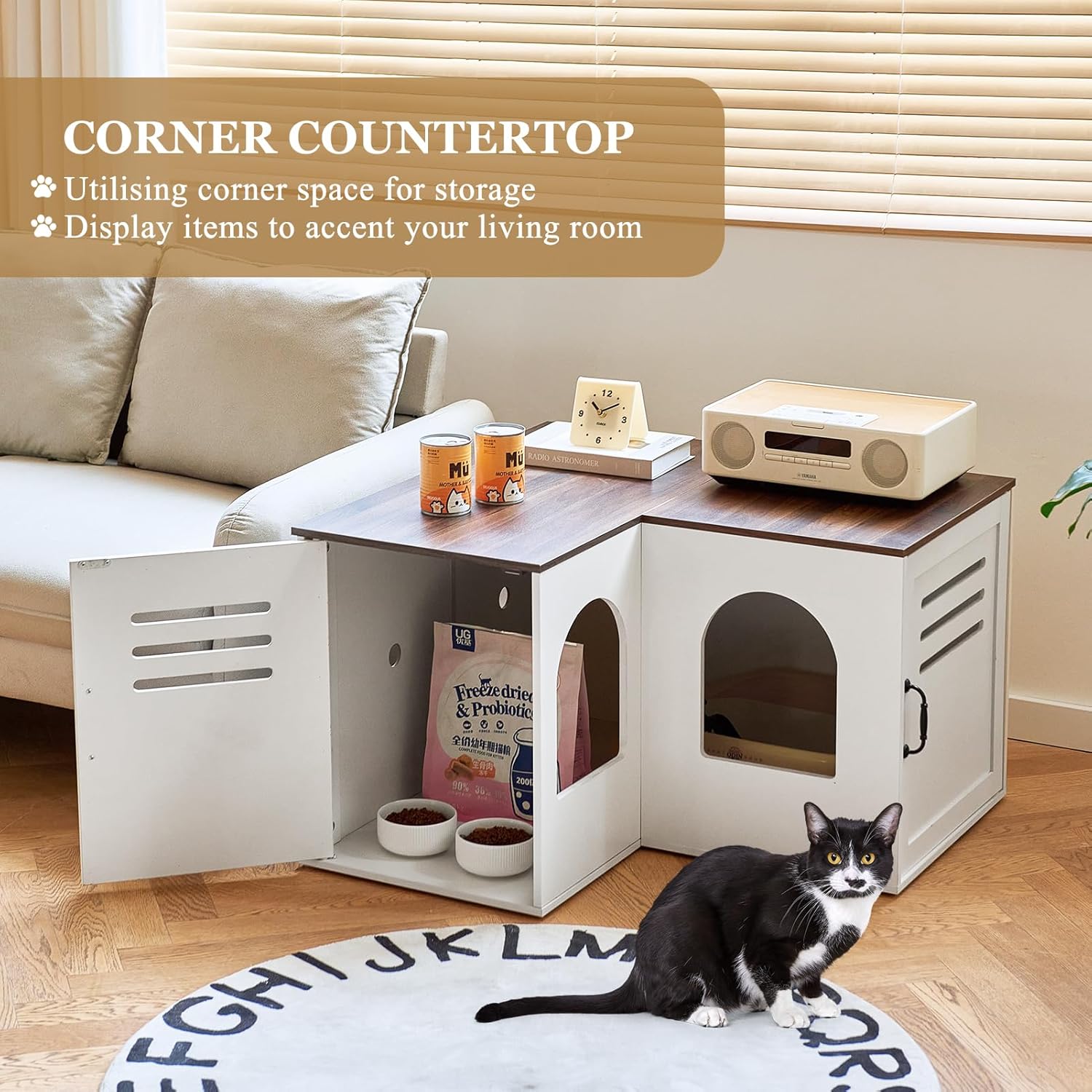 White Corner Litter Box Enclosure Cabinet, 31.5 x 17.7 x 19.7 in P60402