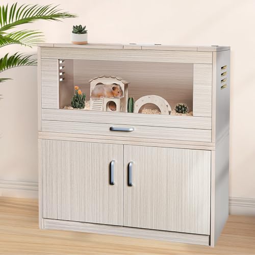 Hamster Cage with Storage Cabinet, Acrylic Panels, 31.5" L x 15.75" x 32.28" (Teak) M4427