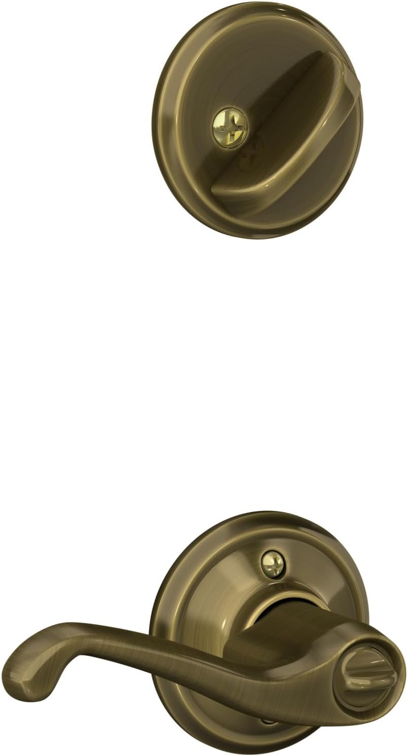 Antique Brass Single Cylinder Deadbolt and Keyed Entry Lever X67571