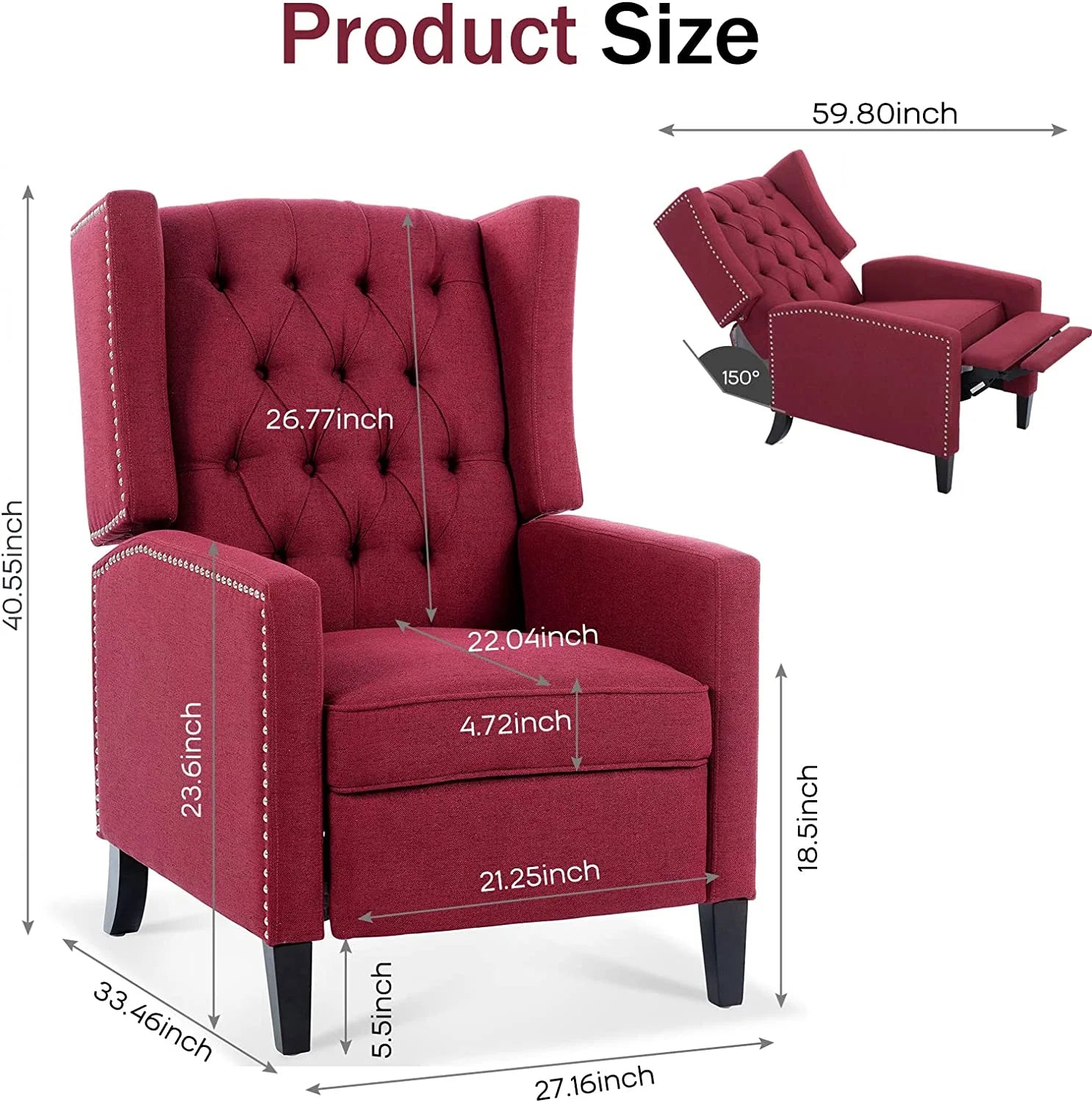 Blue Tufted Fabric Push Back Arm Recliner F92018