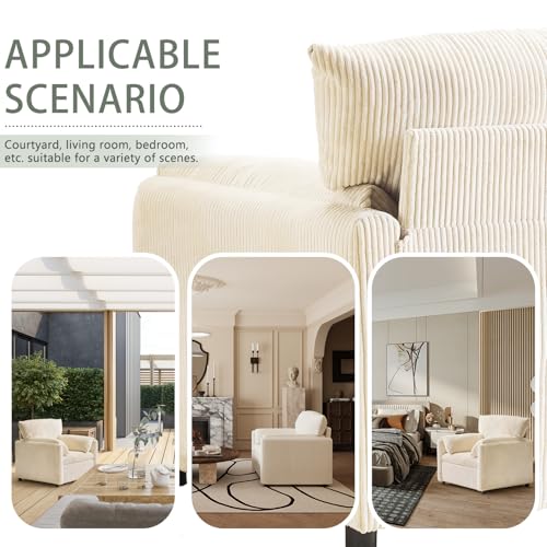 Corduroy Single Sofa Chair with Side Pocket Oversized Armchair (Beige) W342