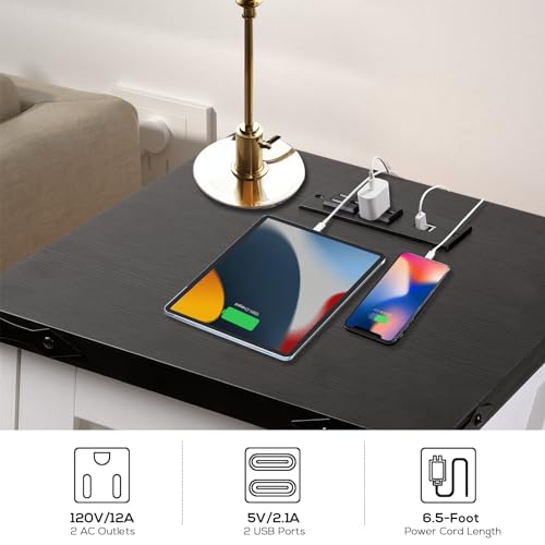 2PCS White Wood Nightstand with Charging Station I7624