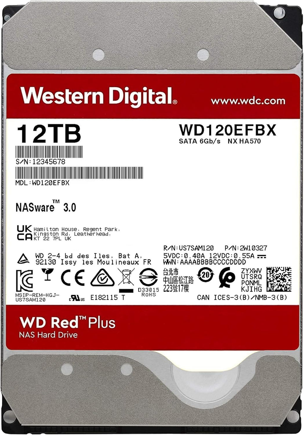 12TB NAS Internal Hard Drive HDD - 7200 RPM, SATA 6 GB/s, CMR, 512 MB Cache, 3.5 K43128