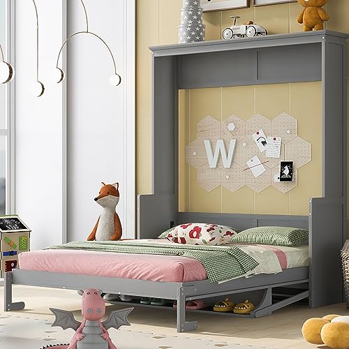 Grey Queen Murphy Bed with Shelf Y747