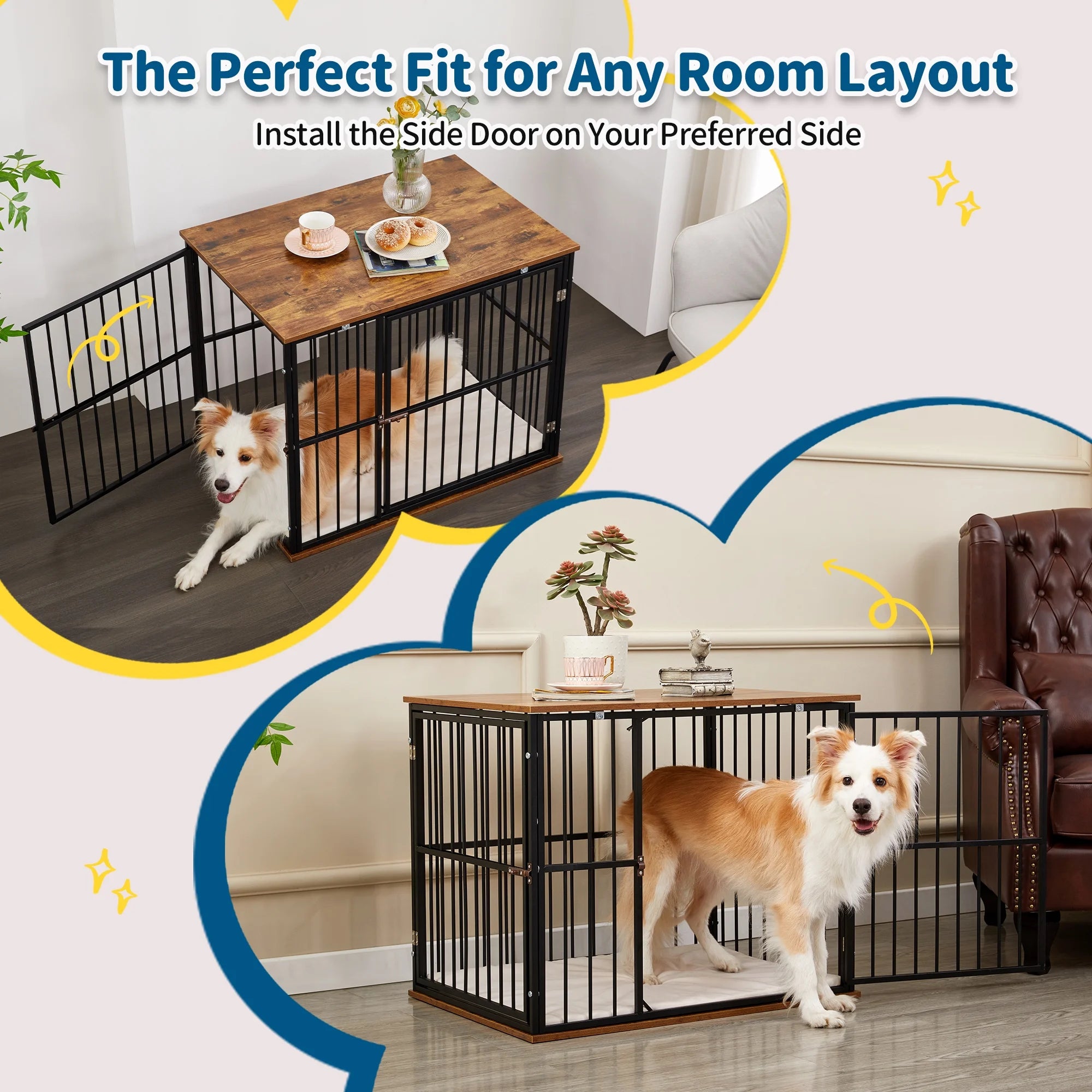 Medium Wooden Dog Crate Furniture with Washable Cushion U3908