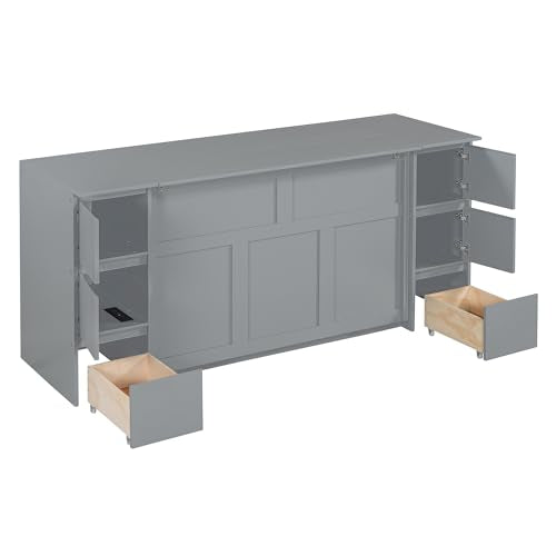 Gray Wood Murphy Bed with Drawers and Cabinets Q458565