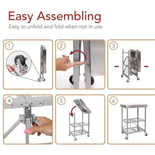 3-Tier Foldable Rolling Kitchen Cart on Wheels O268398