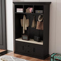 Black Hall Tree with Storage Bench and 4 Hooks Q1654