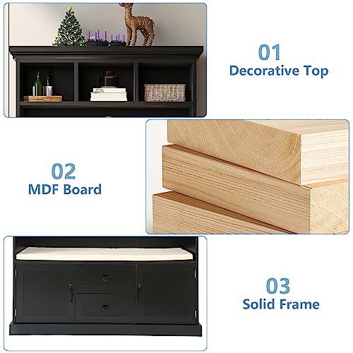 Black Hall Tree with Storage Bench and 4 Hooks Q1654