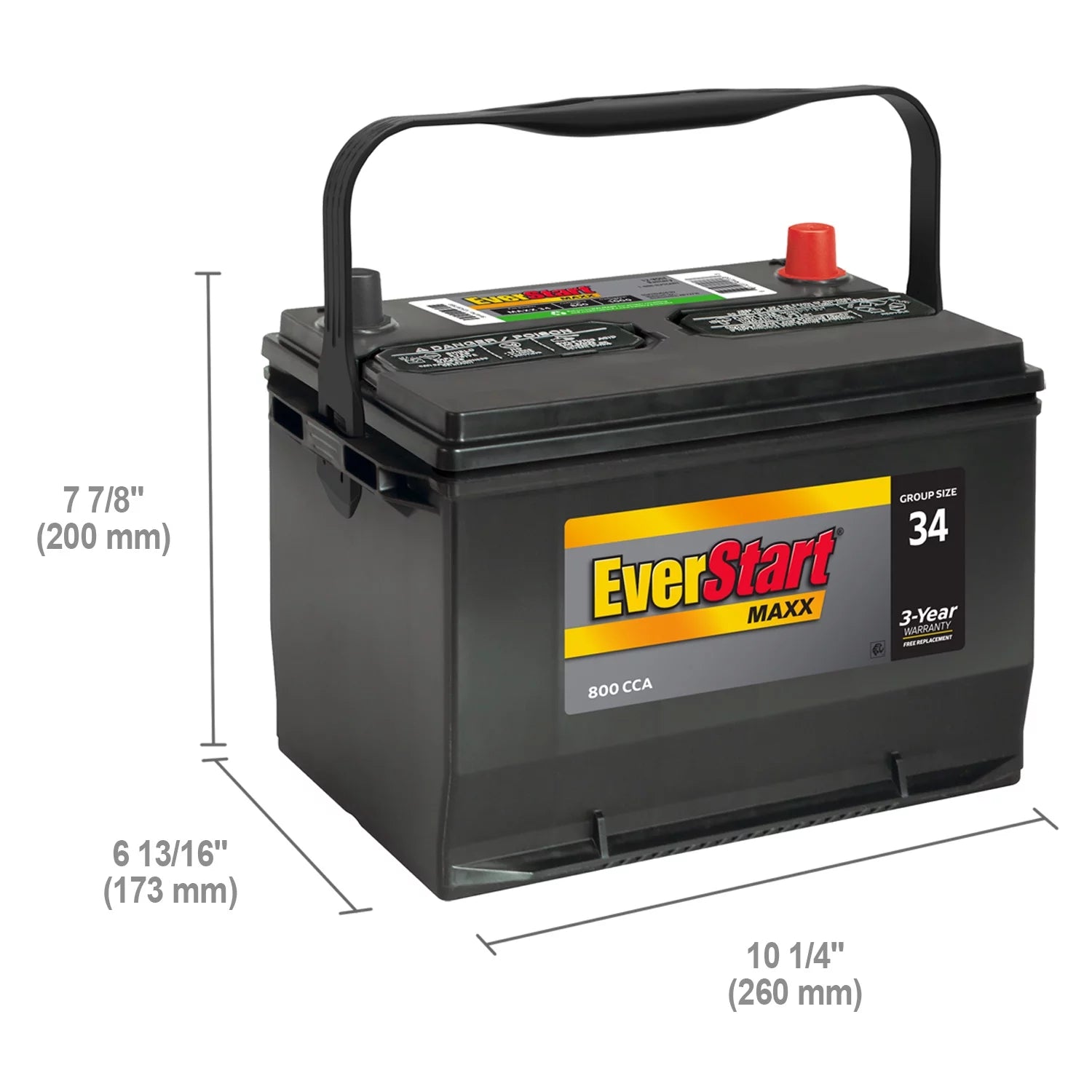 Group Size 34 12 Volt 800 CCA Lead Acid Automotive Battery U436