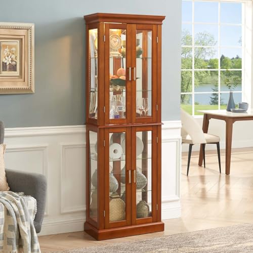 Cherry Wood Curio Cabinet with Tempered Glass Doors W85999