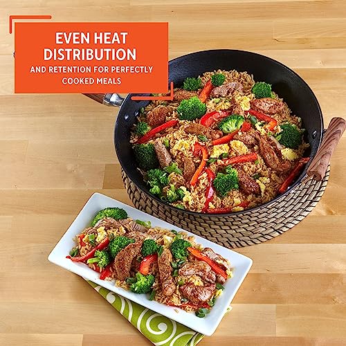 Black 14-Inch Cast Iron Wok with Wood Handles Y74833