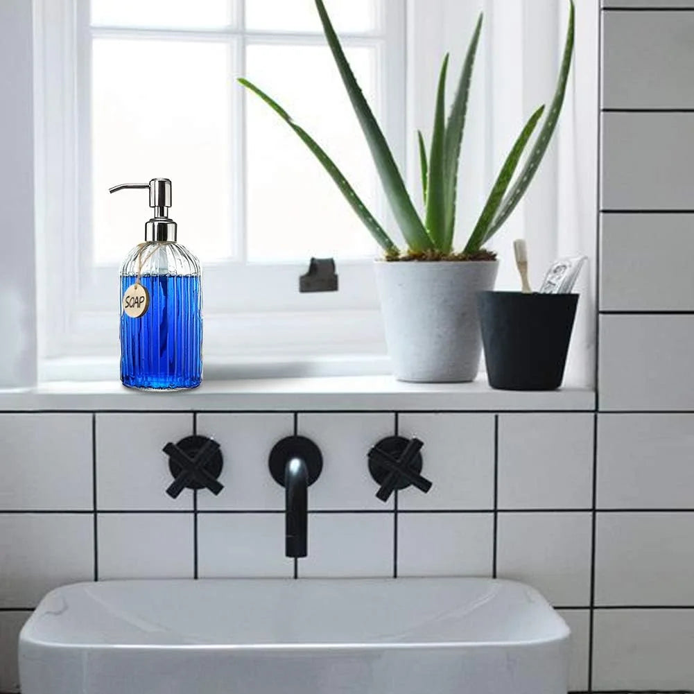 18 Oz Clear Glass Soap Dispenser with Stainless Steel Pump B328474