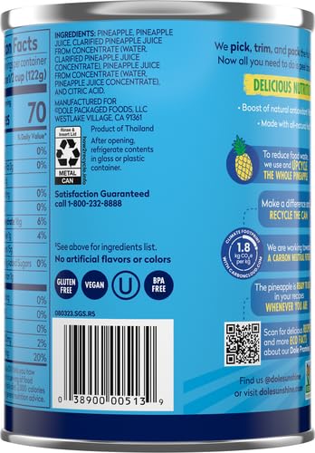 Pineapple Tidbits in 100% Pineapple Juice, 20 Oz (Pack of 6) A715181
