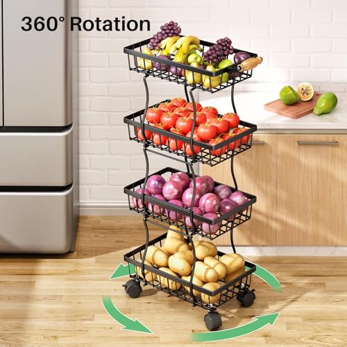 Black 5 Tier Stackable Wire Fruit Basket with Wheels R165