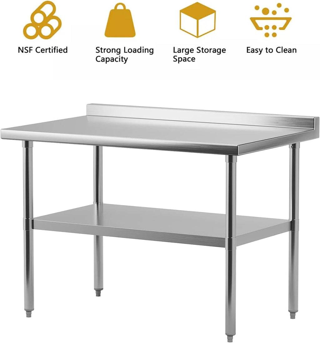 48 x 24 Inch Stainless Steel Commercial Heavy-Duty Table with Undershelf and Backsplash A130659