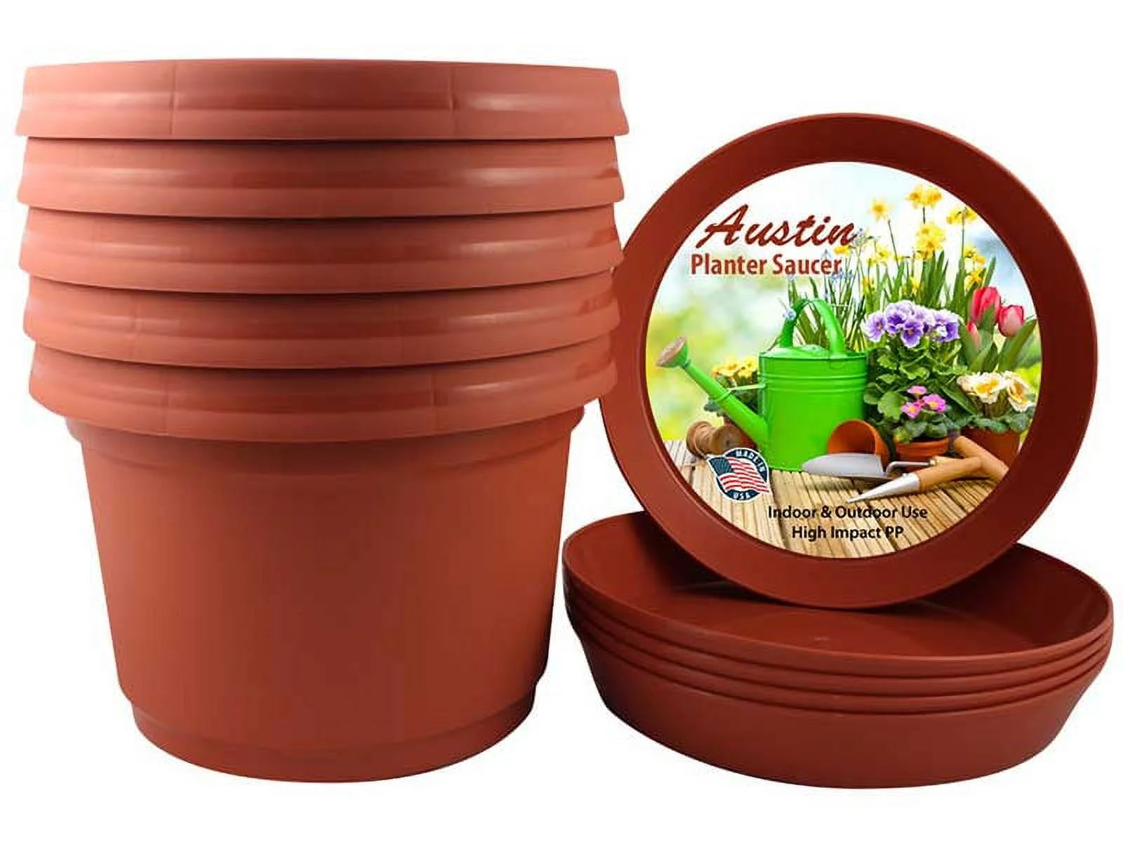 Case of 5 12 inch Terra Cotta Plastic Flower Pot with Saucers Y77538