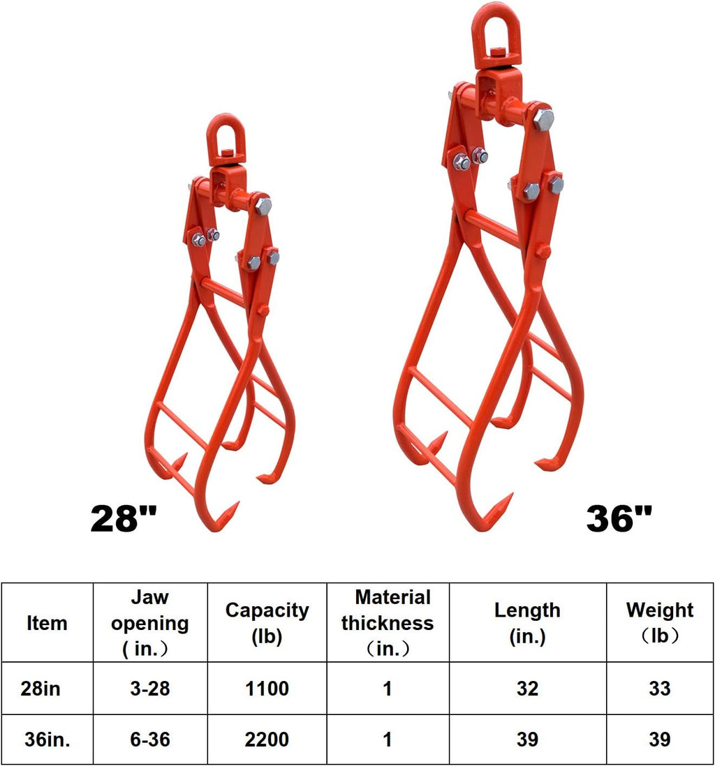 28" 4 Claw Heavy Duty Solid Steel Log Lifting Tongs M9102