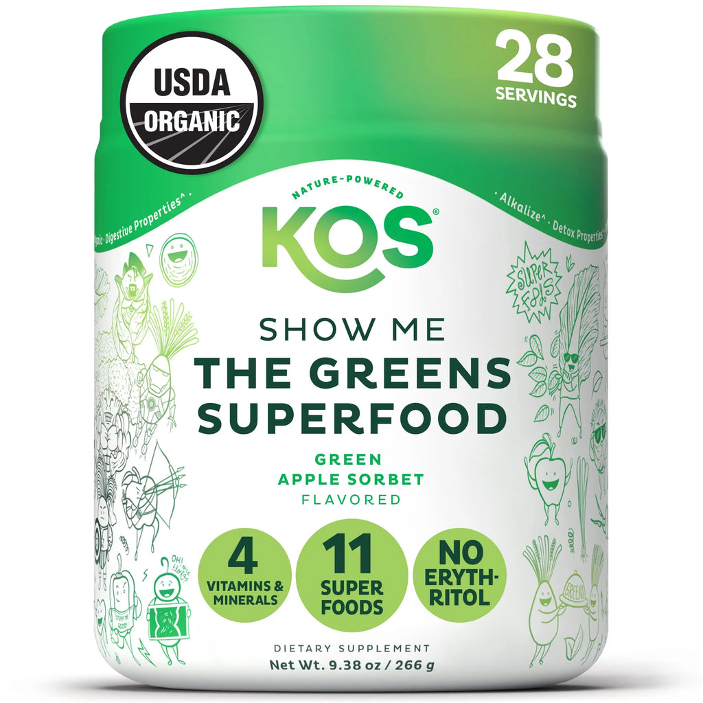 USDA Organic Super Greens Powder with Spirulina, Chlorella & Wheatgrass, Green Apple Sorbet Flavor, 28 Servings I92428