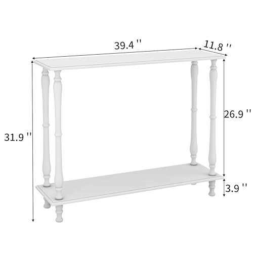 White Narrow Console Table with Shelf Wood C4794