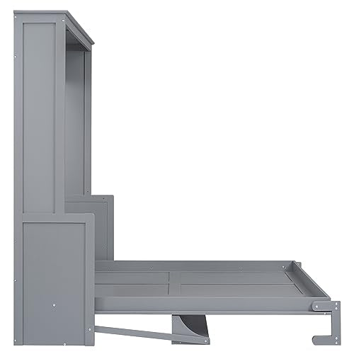 Grey Queen Murphy Bed with Shelf Y747