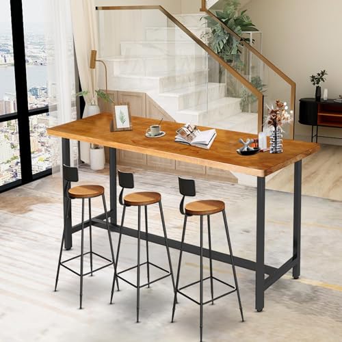 Rectangular High Top Wooden Bar Table with Iron Legs O534175