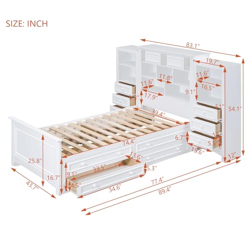 Gray Twin Wood Platform Bed with Bookcase Headboard and 10 Drawers G721527