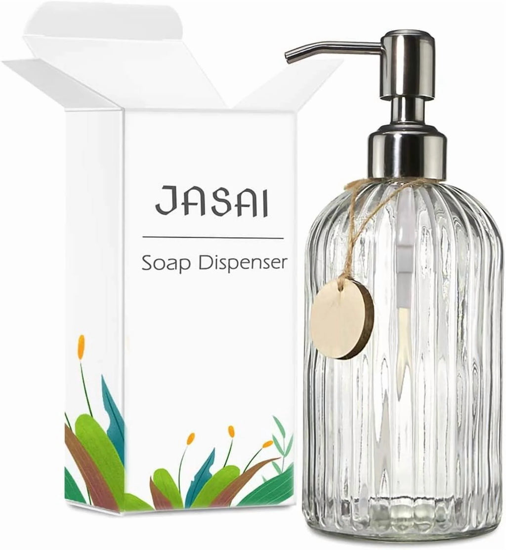 18 Oz Clear Glass Soap Dispenser with Stainless Steel Pump B328474