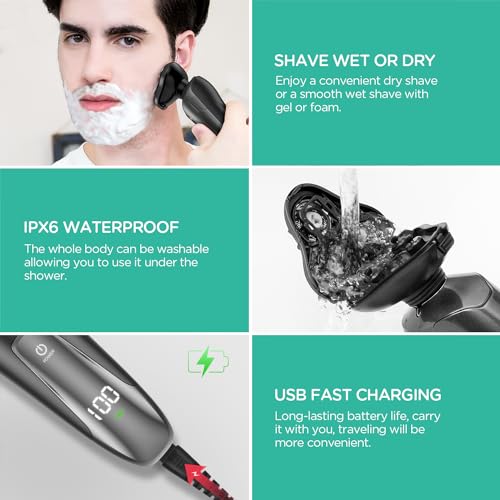 Electric Razor Cordless Shaver Rechargeable Wet Dry Waterproof Grey V101814