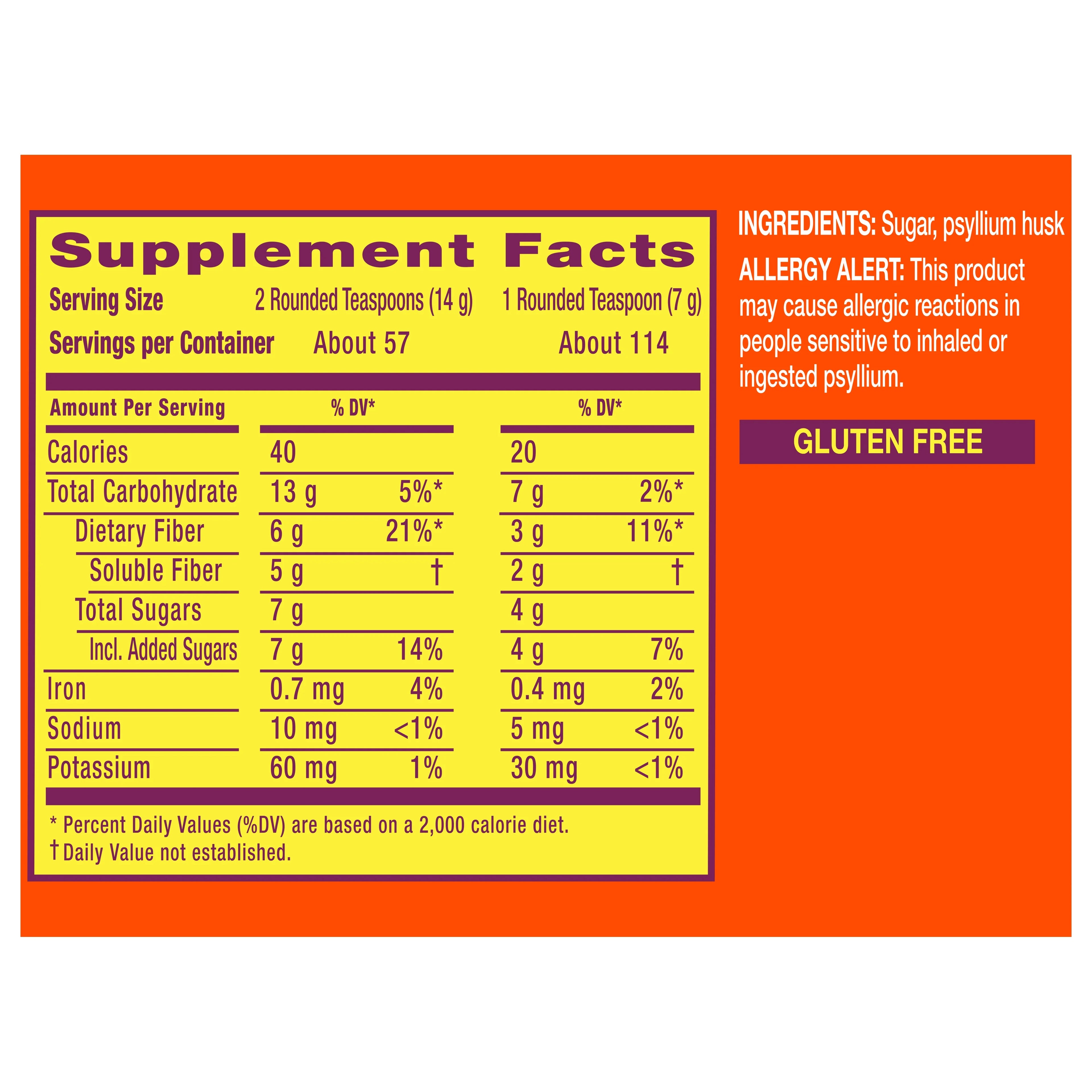 Sugar No Flavor Psyllium Fiber Supplement Powder 114 Tbsp Y177197