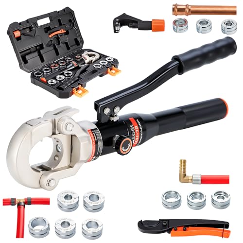 Copper Tube Fittings Hydraulic Pipe Crimping Tool with 1/2", 3/4" and 1" Jaw Pipe Press Crimper Pressing Pliers with Pipe Cutter K23356