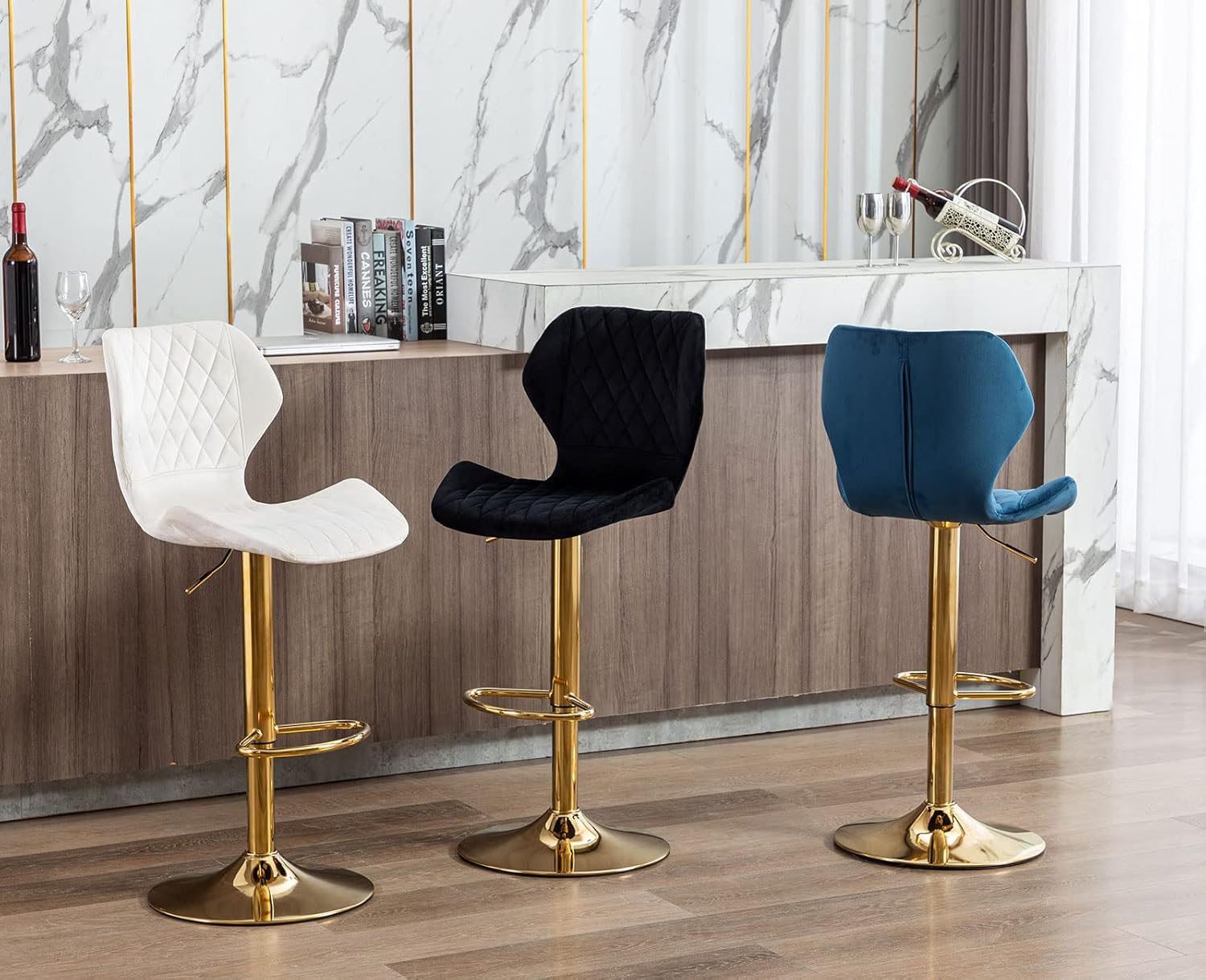 Cream Velvet Swivel Bar Stools Set of 4 L869