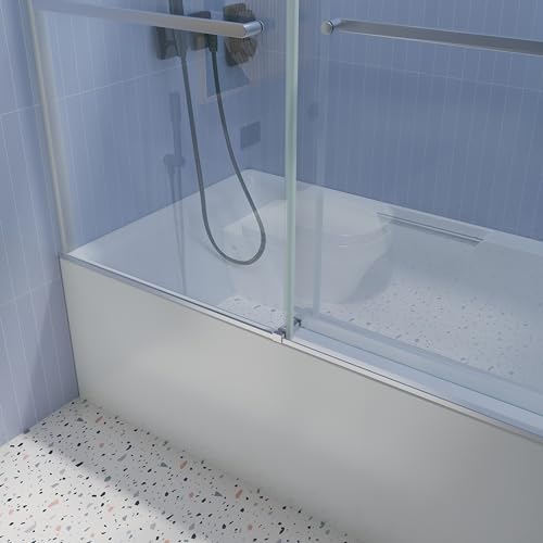 Brushed Nickel Frameless Sliding Tub Door with Clear Tempered Glass U7851