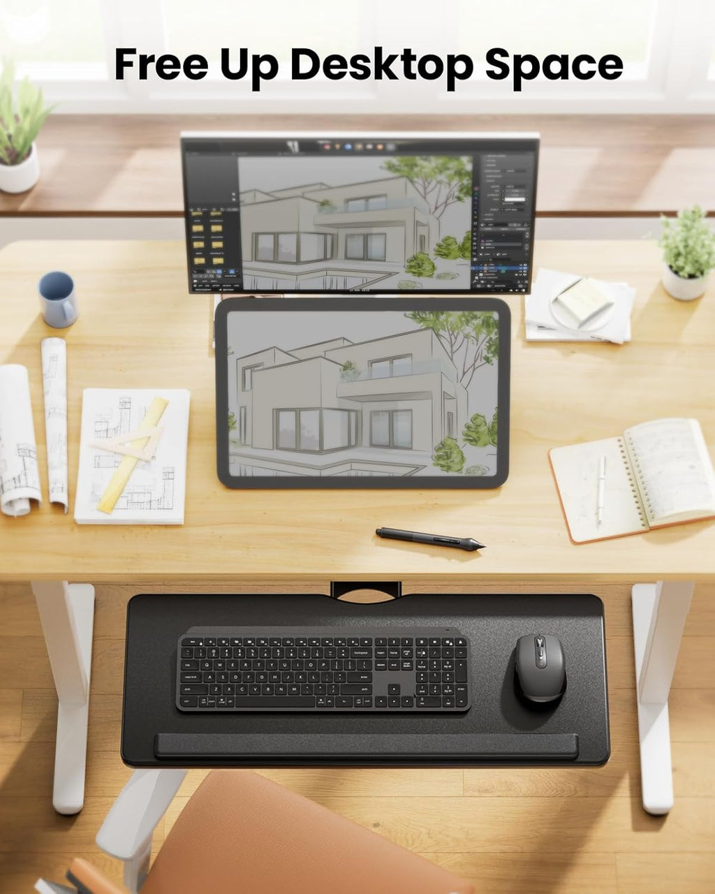 Black Sliding Keyboard & Mouse Tray, 24.99” W x 9.84” D G68778