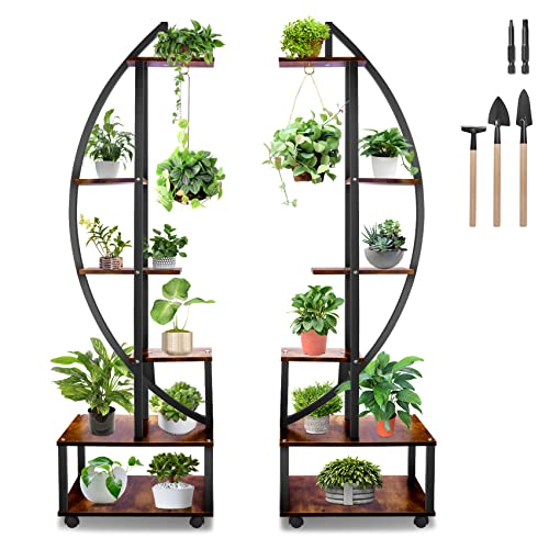 2 pcs 6 Tier Tall Metal Plant Stands with Hanging Loop U81565