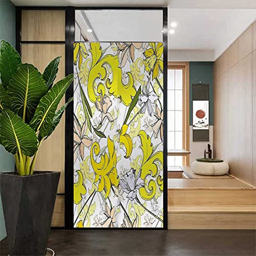 Floral Yellow Window Privacy Film, 17.7 inch by 23.6 inch O4678