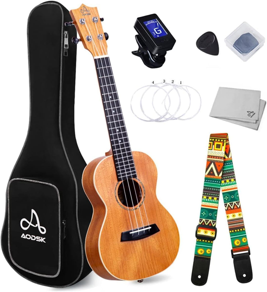 Mahogany 23 Inch Concert Ukulele with Folding Guitar Stand O90195