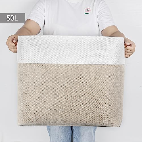 Beige White 3 Pack Fabric Storage Bins with Handles X105000