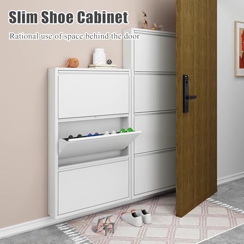 Gray Wall Mounted Shoe Cabinet with Flip Drawers E323