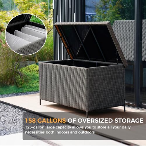 158 Gallon Grey Wicker Deck Box T9562
